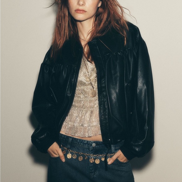 NWT Anthropologie Faux Leather Crop Bubble Bomber Jacket - Large - Picture 16 of 16